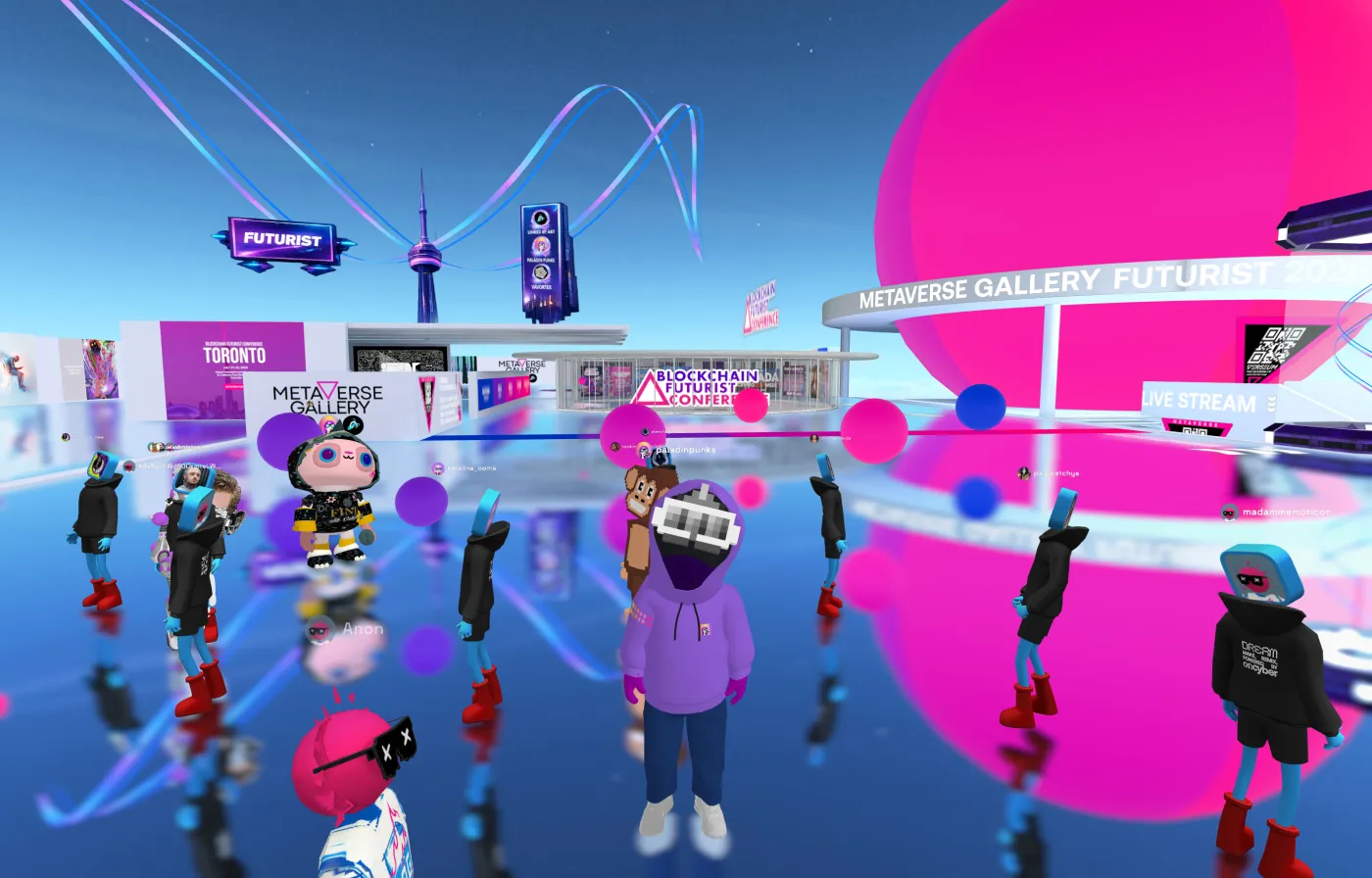 The gallery plaza with the CN Tower and the Metaverse Gallery entrance