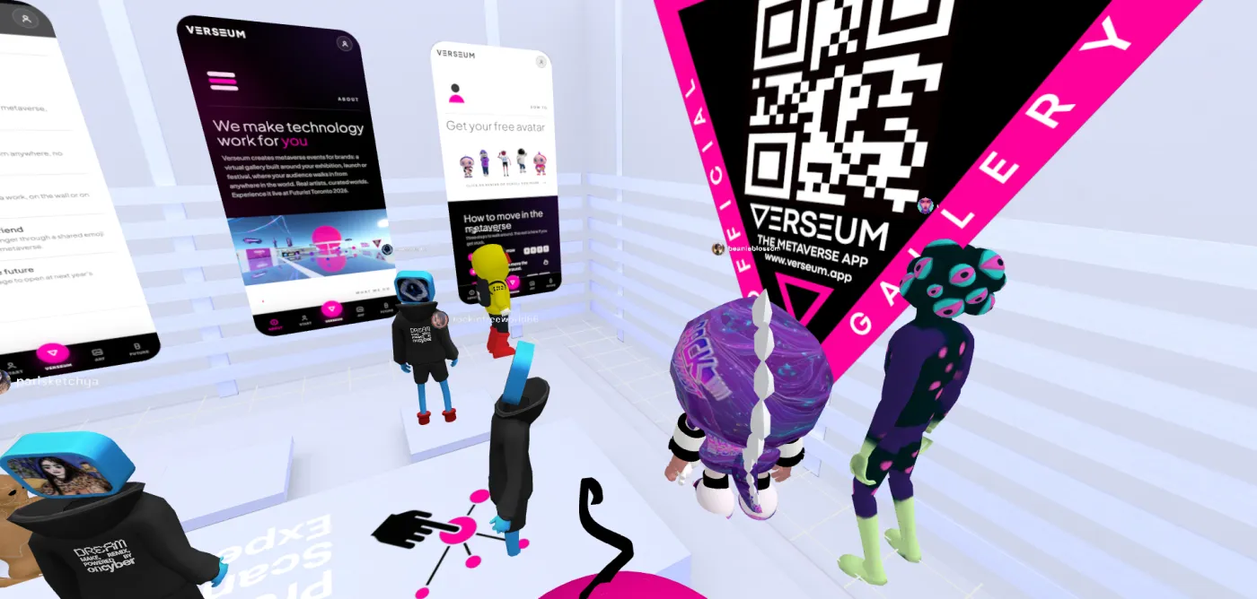 The Verseum app displays and the official gallery QR