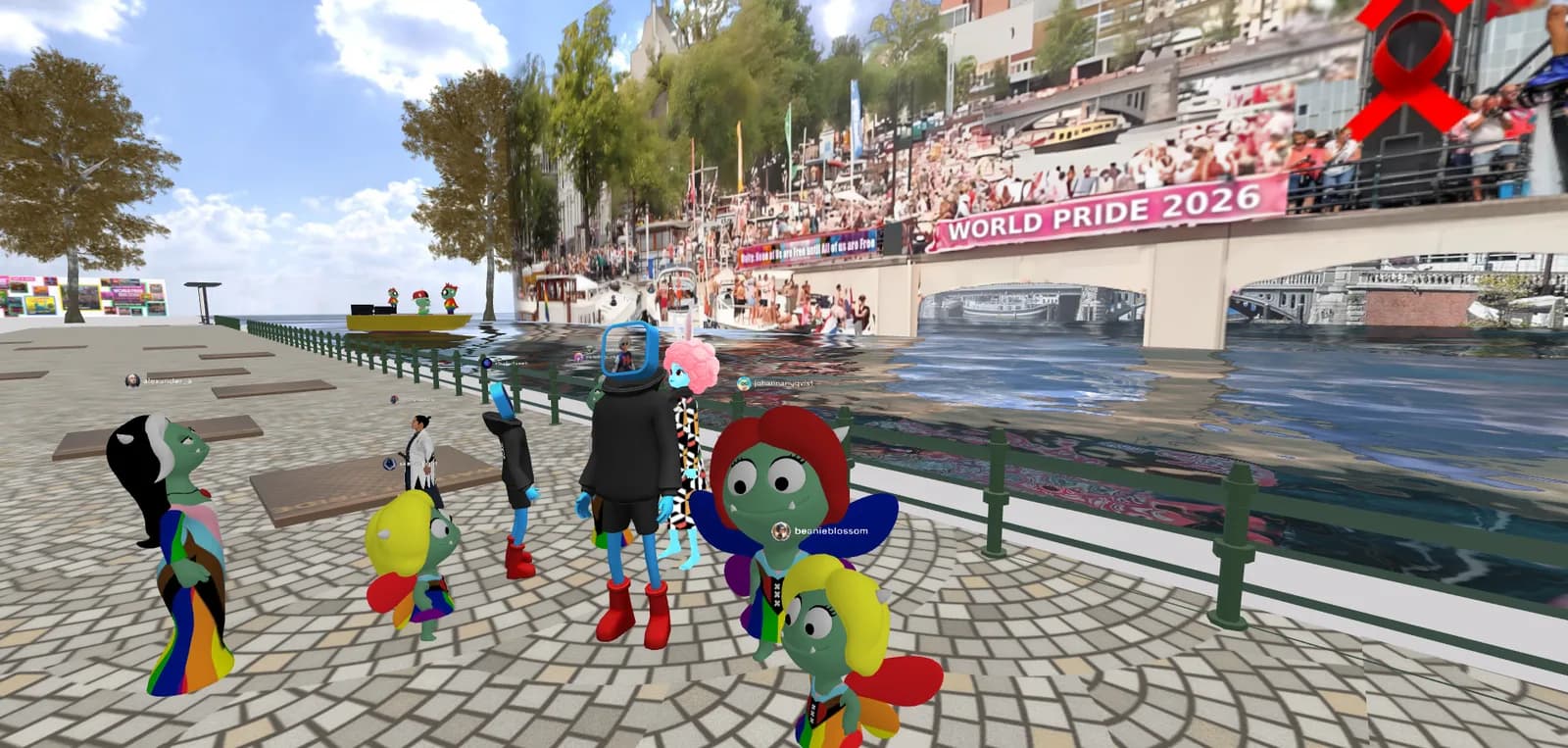 The Amsterdam canal inside the WorldPride 2026 metaverse gallery